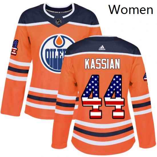 Womens Adidas Edmonton Oilers 44 Zack Kassian Authentic Orange USA Flag Fashion NHL Jersey
